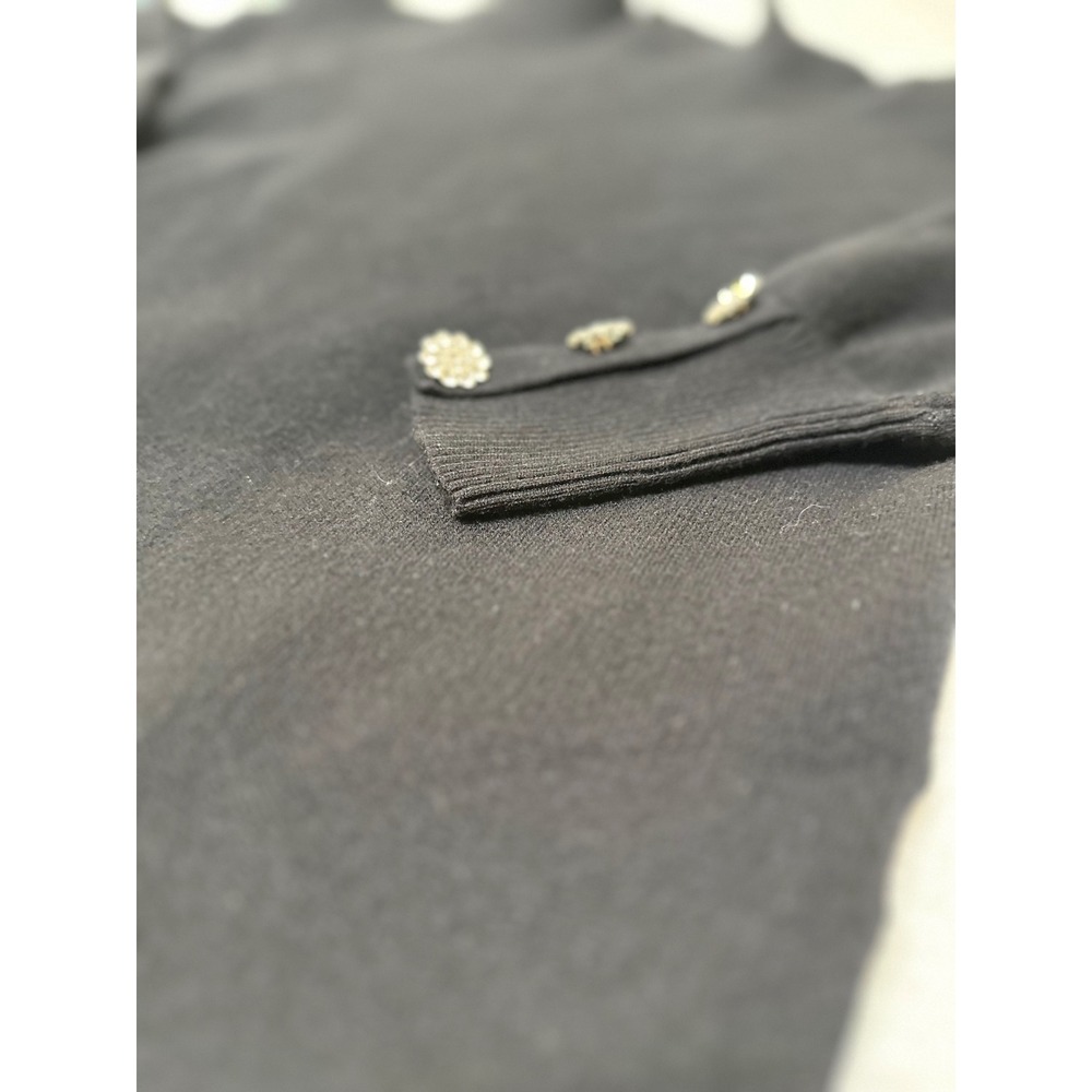 Tahari Womens Black Mock Neck Sweater Rhinestone Floral Button Cuffs Size Medium - Picture 2 of 8